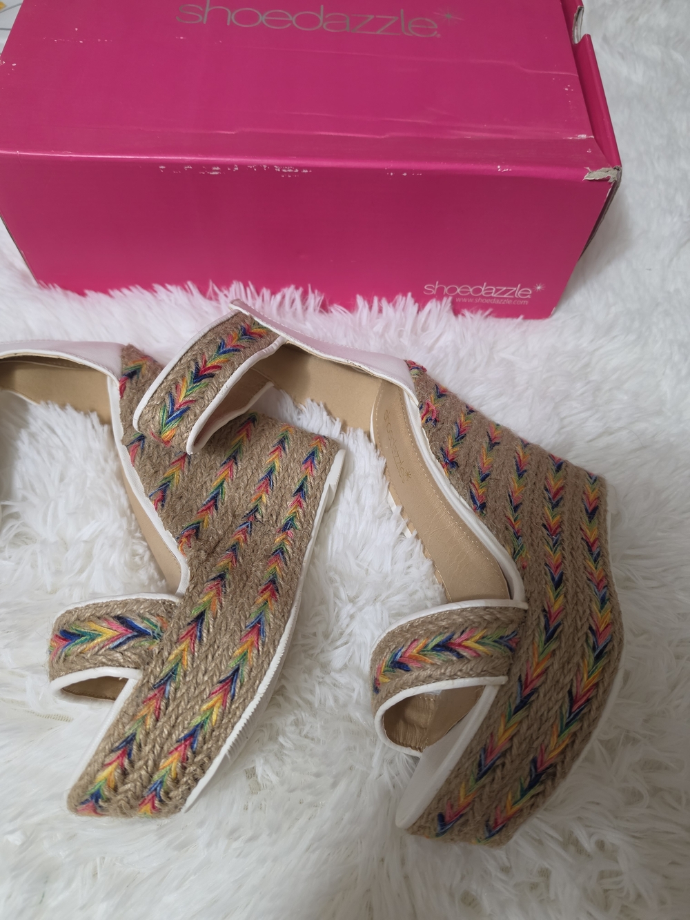 Shoe Dazzle Women's Multicolor Braided Espadrille Wedge Sandals